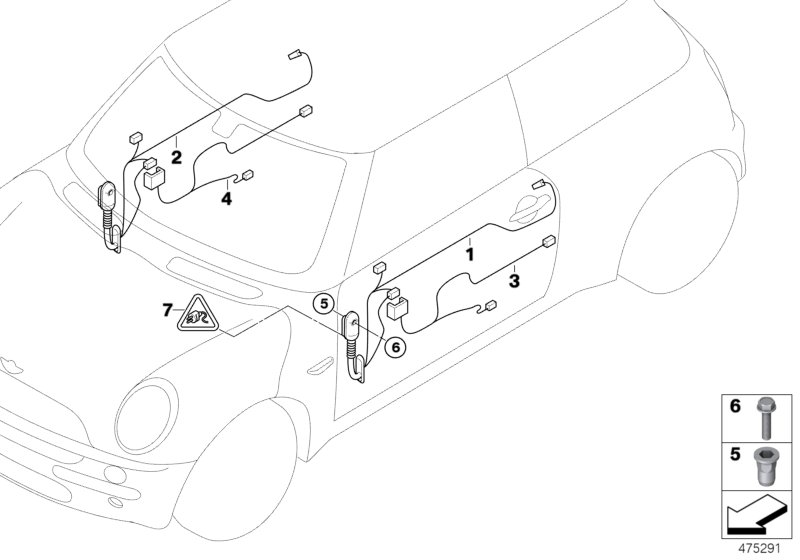Жгут проводов двери для BMW R59 Coop.S JCW N14 (схема запчастей)