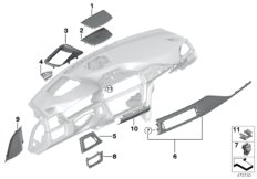 Доп.элементы панели приборов Вх для BMW F33N 435dX N57Z (схема запасных частей)
