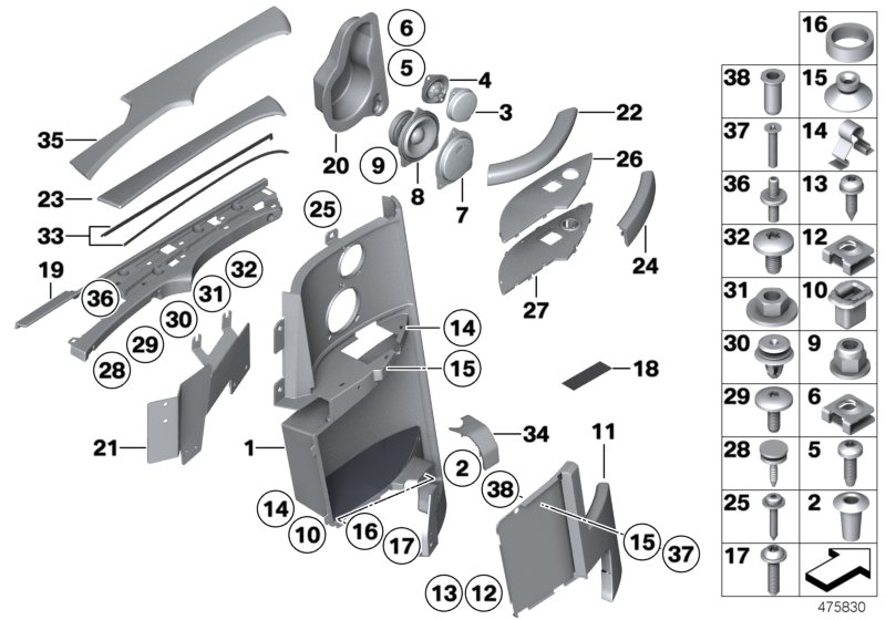 боковая обшивка задняя для ROLLS-ROYCE RR3 Coupé N73 (схема запчастей)