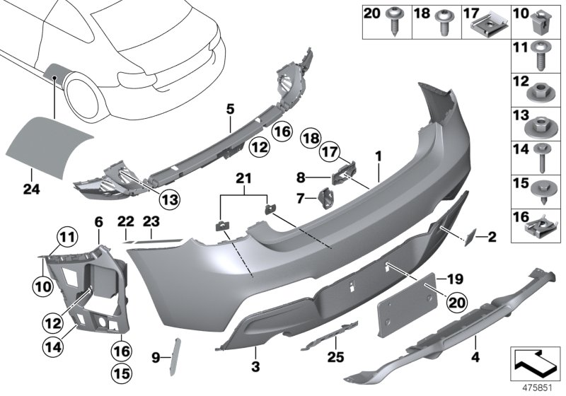 Облицовка M Зд для BMW F23 M235i N55 (схема запчастей)