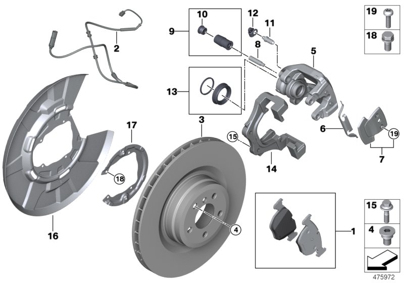 Датчик износа торм.накладки колеса Зд для BMW RR6 Dawn N74R (схема запчастей)