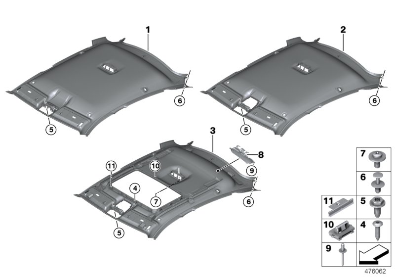 Потолок для BMW F16 X6 35iX N55 (схема запчастей)