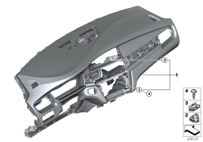 облицовка панели приборов для BMW M13 Zinoro 60H/100H B38X (схема запчастей)