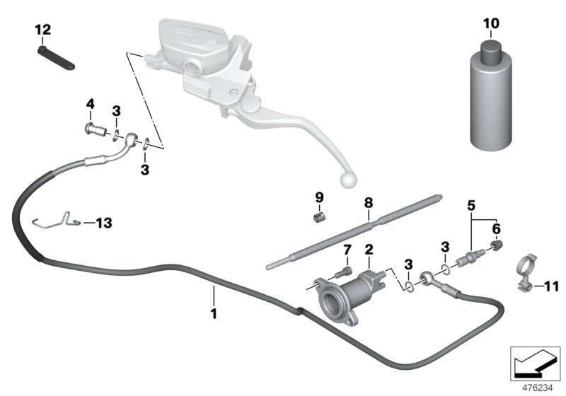 Привод управления сцеплением для BMW K22 R nineT Pure (0J11, 0J13) 0 (схема запчастей)