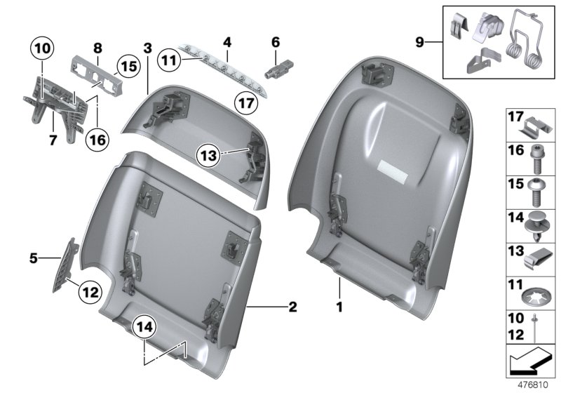 Накладки спинки переднего сиденья для BMW F15 X5 25dX B47 (схема запчастей)