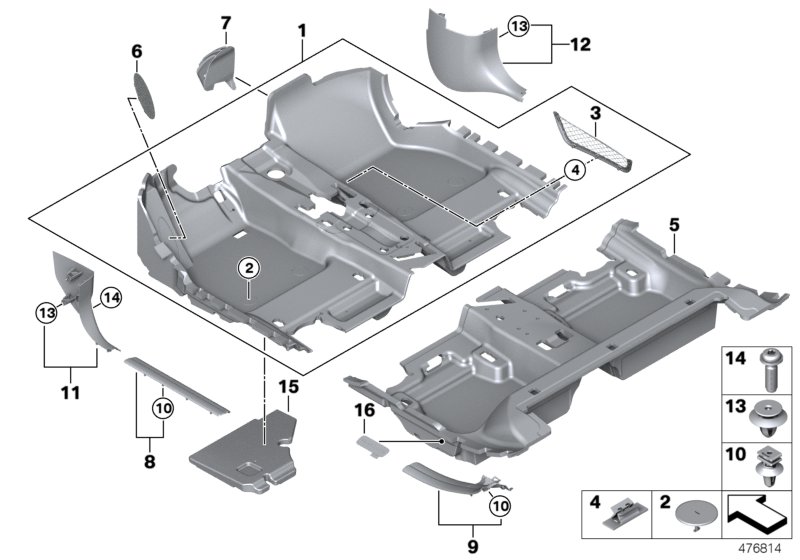 облицовка днища для BMW F54N Cooper D B47B (схема запчастей)