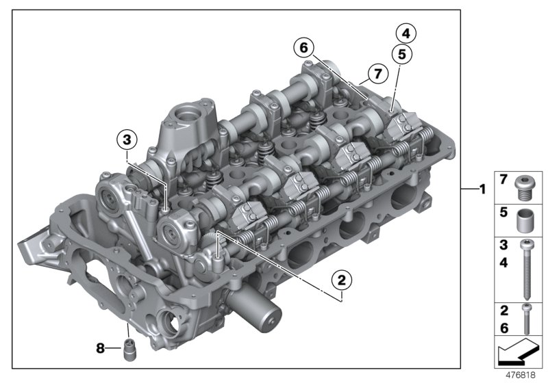 головка блока цилиндров для BMW F06N M6 S63N (схема запчастей)