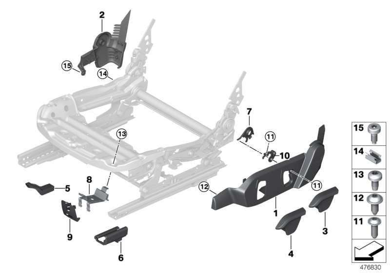 Сиденье Пд накладки сиденья для BMW I12 i8 B38 (схема запчастей)