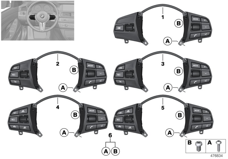 Выключатель на м/ф рулевом колесе Sport для BMW F32 435dX N57Z (схема запчастей)