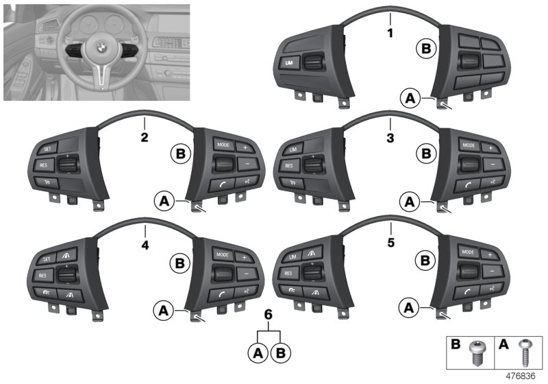Выключатель на м/ф рулевом колесе Basis для BMW F30N 320d B47 (схема запчастей)