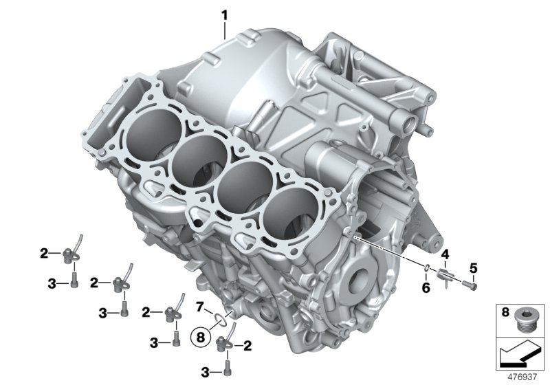 Картер двигателя для BMW K47 S 1000 R (0D02, 0D12) 0 (схема запчастей)