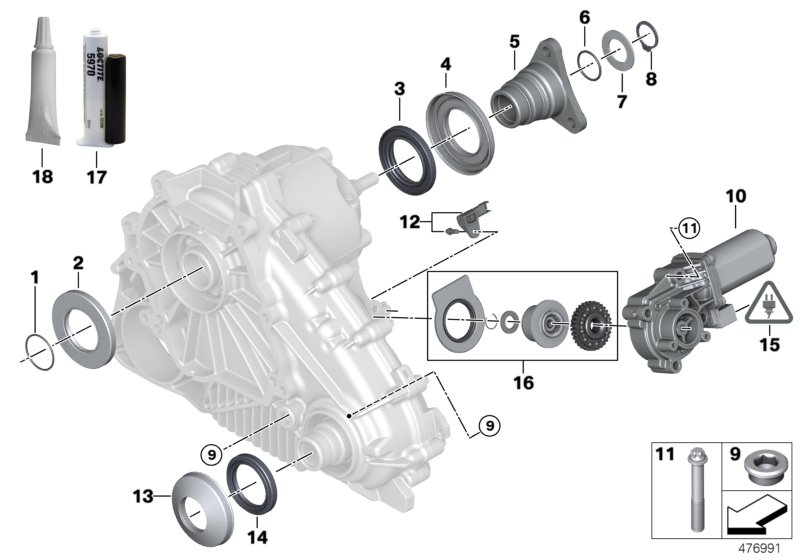 Детали раздаточной коробки ATC 700 для BMW E72 Hybrid X6 N63 (схема запчастей)