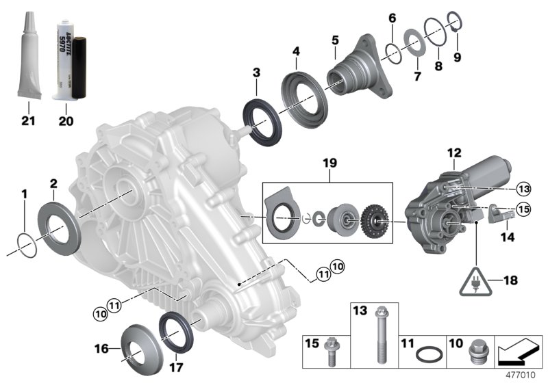 Детали раздаточной коробки ATC 500 для BMW E53 X5 3.0d M57N (схема запчастей)