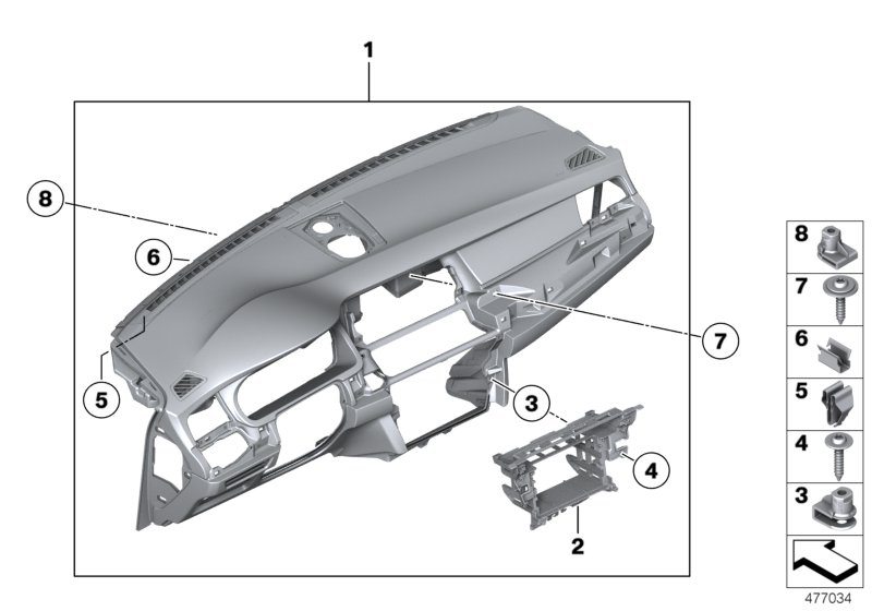 облицовка панели приборов для BMW F07N 550iX 4.0 N63N (схема запчастей)