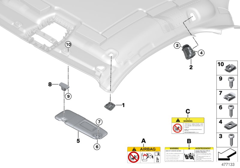 Доп.элементы потолка для BMW I12N i8 B38X (схема запчастей)