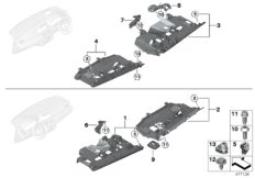 Доп.элементы панели приборов Нж. для BMW F07 530d 155kW N57 (схема запасных частей)