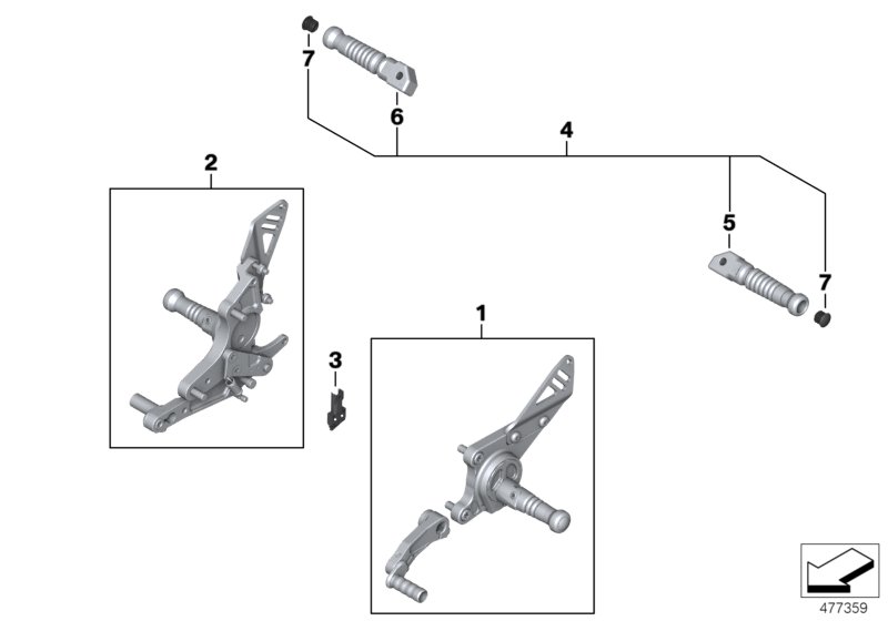 Система упоров для ног HP для BMW K21 R nineT 16 (0J01, 0J03) 0 (схема запчастей)