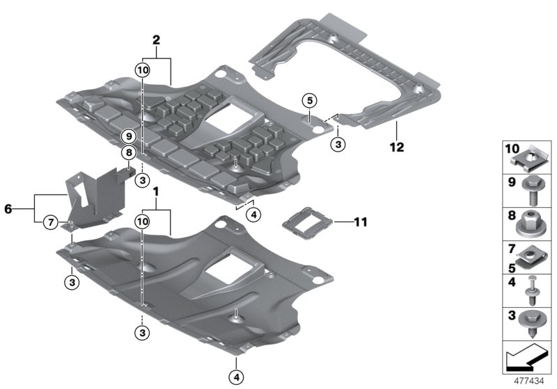 Экран моторного отсека для BMW E83N X3 2.0i N46 (схема запчастей)