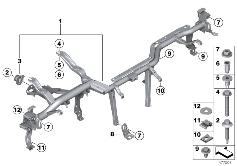 опора панели приборов для BMW F36 435iX N55 (схема запчастей)