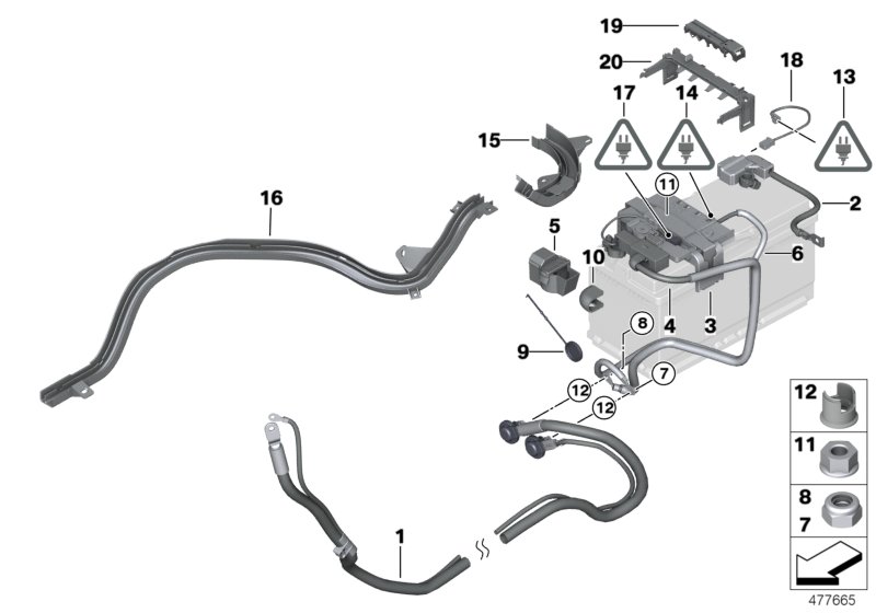 Провод батареи/токораспределитель Зд для BMW E90 330xd M57N2 (схема запчастей)