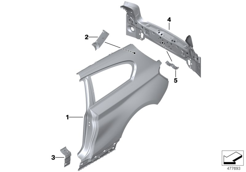 Крыло/облицовка задней части для BMW F21 M135iX N55 (схема запчастей)