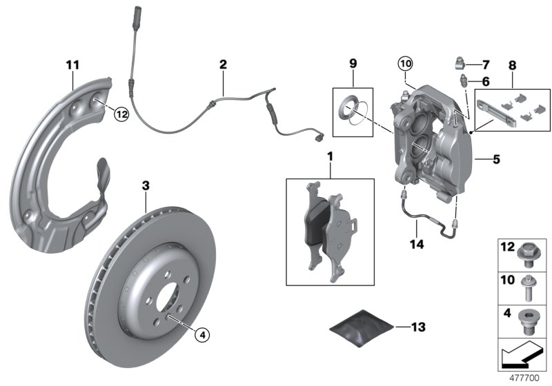 Тормозной механизм переднего колеса для BMW G20 330iX B46D (схема запчастей)