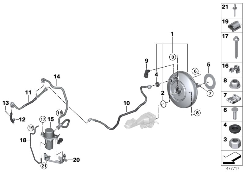 Вакуумный насос усилителя тормозов для BMW M13 Zinoro 60H/100H B38X (схема запчастей)