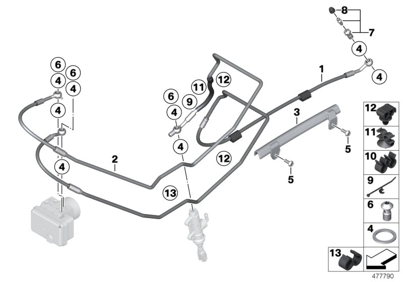 Трубопровод тормозного привода Зд для BMW K32 R nineT Racer (0J21, 0J23) 0 (схема запчастей)