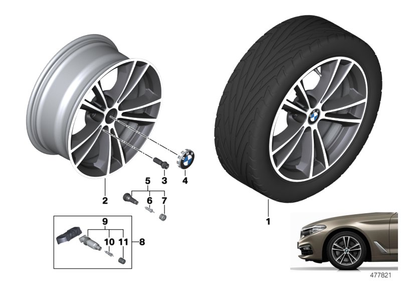 BMW ЛМ колесо V-образные спицы 631 - 17" для BMW G31 520i B48 (схема запчастей)