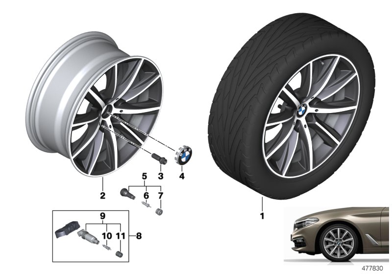 BMW ЛМ колесо V-образные спицы 684 - 18" для BMW G30 540i B58C (схема запчастей)