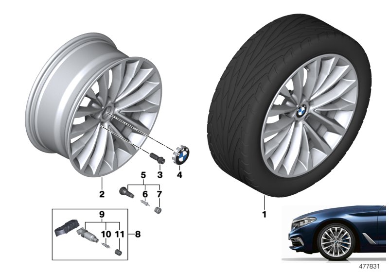 BMW ЛМ колесо W-образная спица 632 - 18" для BMW G30 520i B46D (схема запчастей)