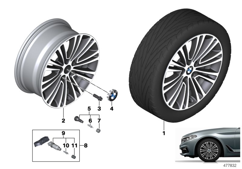 BMW ЛМ колесо сдвоенные спицы 634 - 18" для BMW G30 M550iX N63R (схема запчастей)
