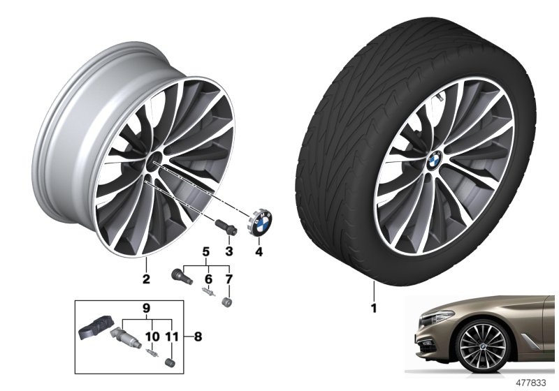 BMW ЛМ колесо W-образная спица 663 - 19" для BMW G30 M550iX N63B (схема запчастей)