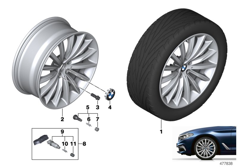 BMW ЛМ колесо многоспиц.диск 633 - 19" для BMW G31 520i B48C (схема запчастей)