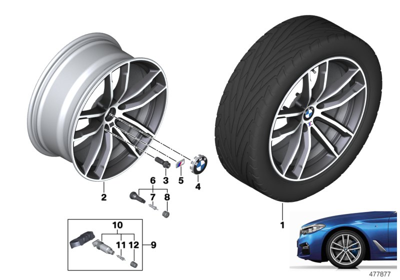 BMW ЛМ колесо сдвоенные спицы 662M - 18" для BMW G31 520dX B47 (схема запчастей)