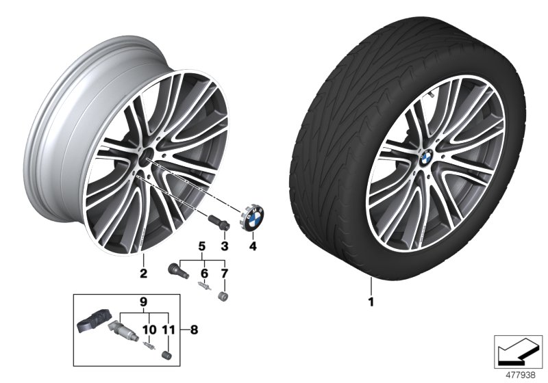 BMW ЛМ колесо V-образн.спицы 759i - 20" для BMW G30 M550dX B57S (схема запчастей)