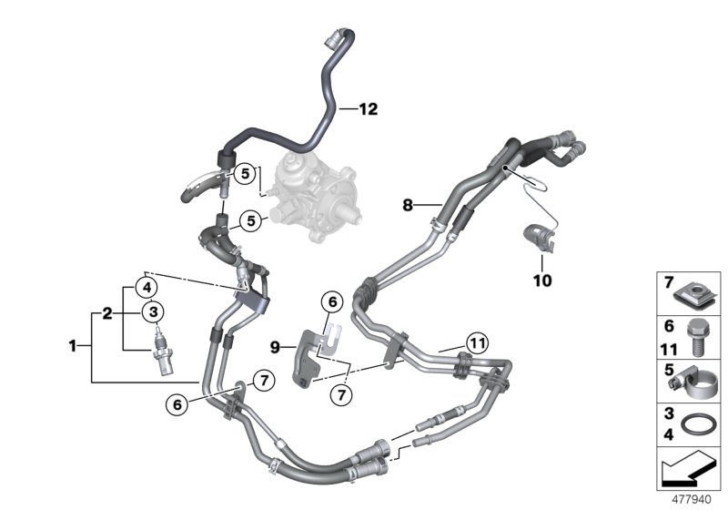 Топливопроводы/элементы крепления для BMW R56N Cooper SD N47N (схема запчастей)