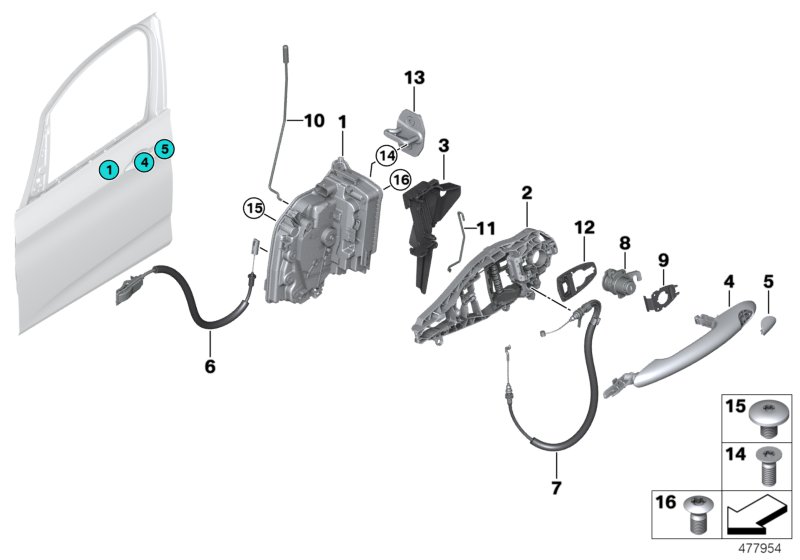 Система замков передней двери для BMW M13 Zinoro 60H/100H B38X (схема запчастей)
