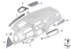 Доп.элементы панели приборов Вх для BMW F26 X4 30dX N57N (схема запасных частей)