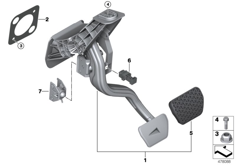 Педальный механизм АКПП для BMW G32 630i B48 (схема запчастей)