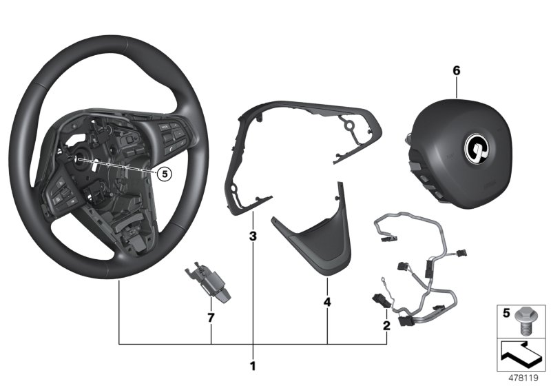 Спортивное рулевое колесо с НПБ для BMW M13 Zinoro 60H/100H B38X (схема запчастей)