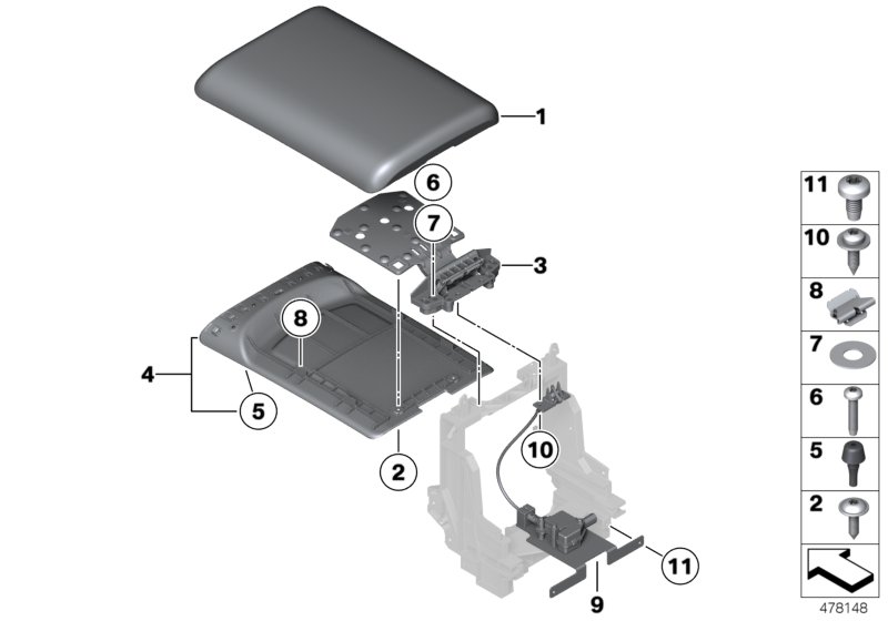 Подлокотник на центральной консоли для ROLLS-ROYCE RR6 Dawn N74R (схема запчастей)