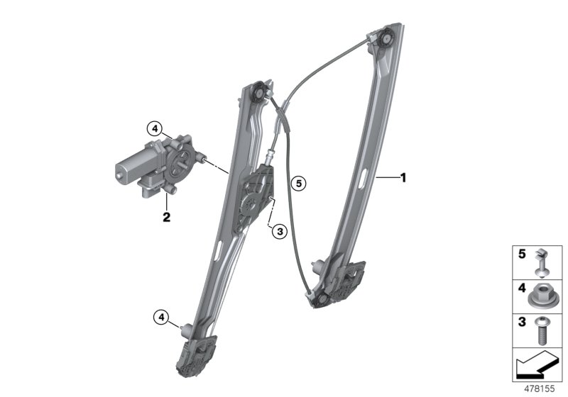 Механизм перемещения стекла двери Пд для BMW M13 Zinoro 60H/100H B38X (схема запчастей)