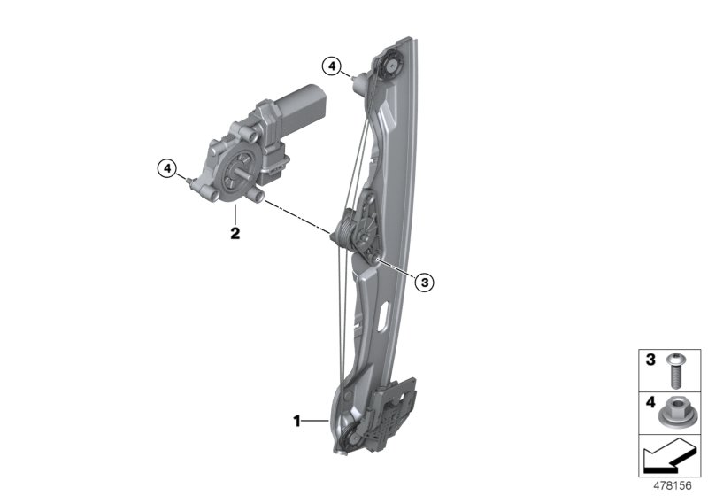 Механизм перемещения стекла двери Зд для BMW M13 Zinoro 60H/100H B38X (схема запчастей)