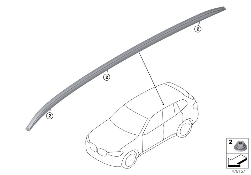 Дооснащение полозьями багажника на крыше для BMW G01 X3 30iX (TR95) B48 (схема запчастей)