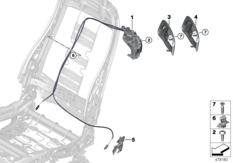 Сиденье Пд-механизм разблокировки спинки для BMW F82 M4 S55 (схема запчастей)