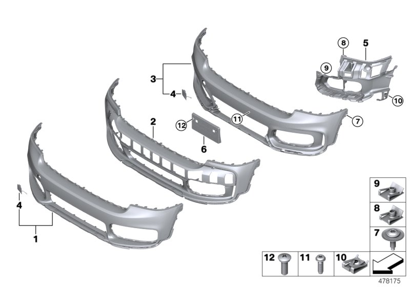 Облицовка Пд для MINI F60 Cooper B36 (схема запчастей)
