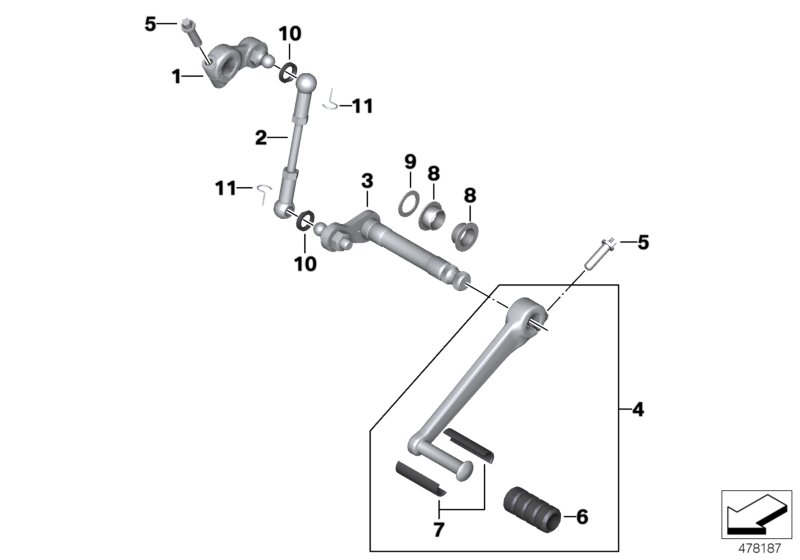Наружные детали механизма ПП/рычаг ПП для BMW K23 R nineT Scrambler (0J31, 0J33) 0 (схема запчастей)