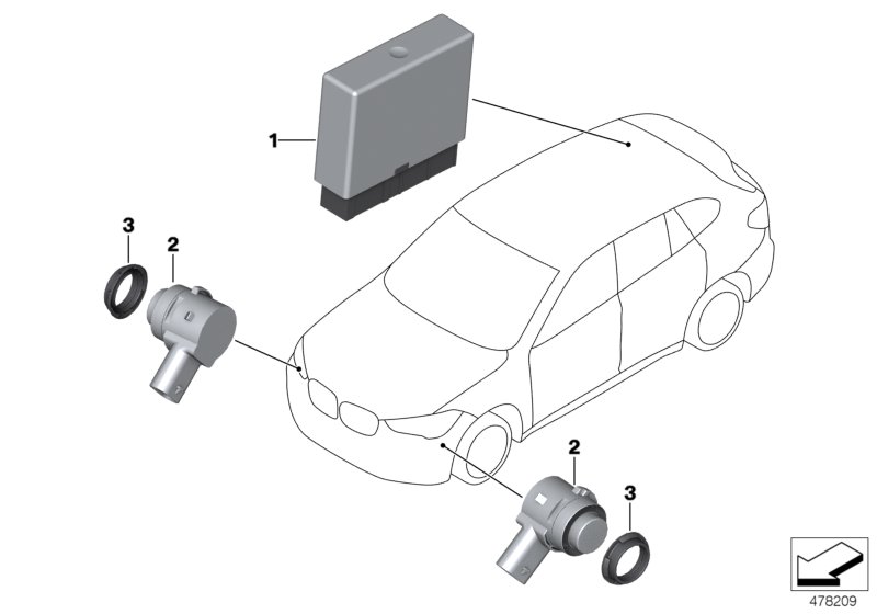 Парковочный ассистент PMA для BMW M13 Zinoro 60H/100H B38X (схема запчастей)