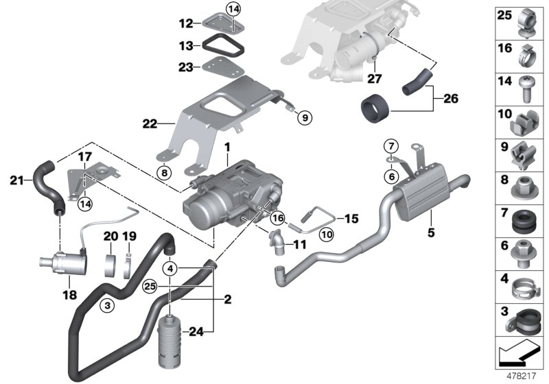 Автономная система отопления для BMW F15 X5 25dX N47S1 (схема запчастей)